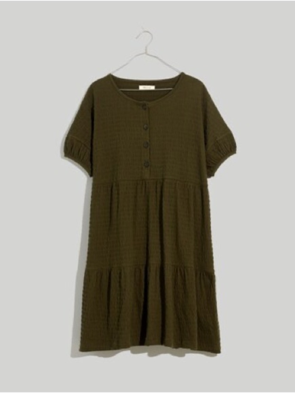 Madewell Olive Green Tiered Crinkle Button-Front with Cap Sleeve